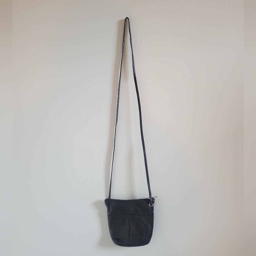 Wilsons Leather Small Balckish-Brown Leather Crossbody Purse Silver Accents